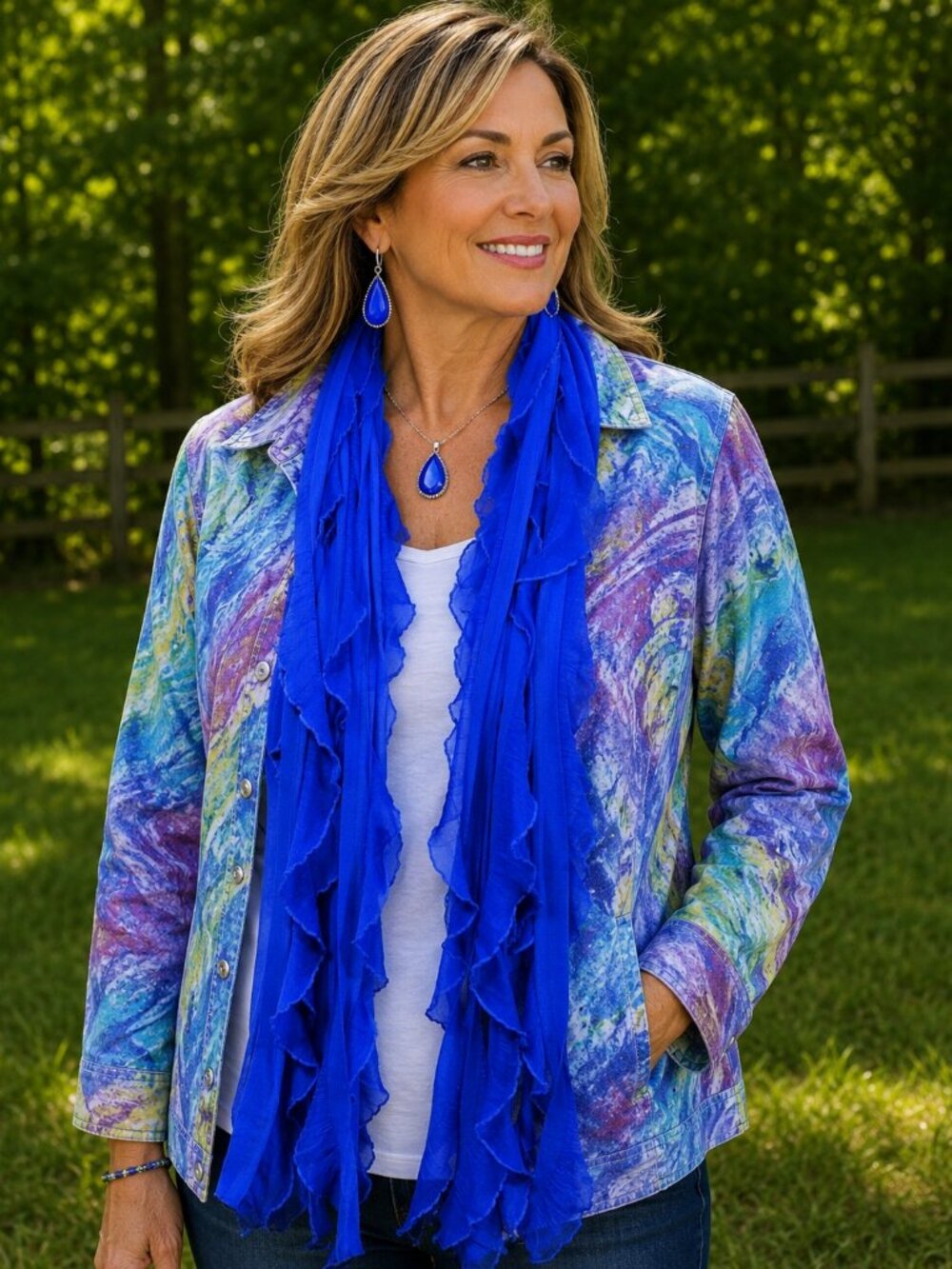 Royal Blue Flutter Scarf Lightweight Women Accessory